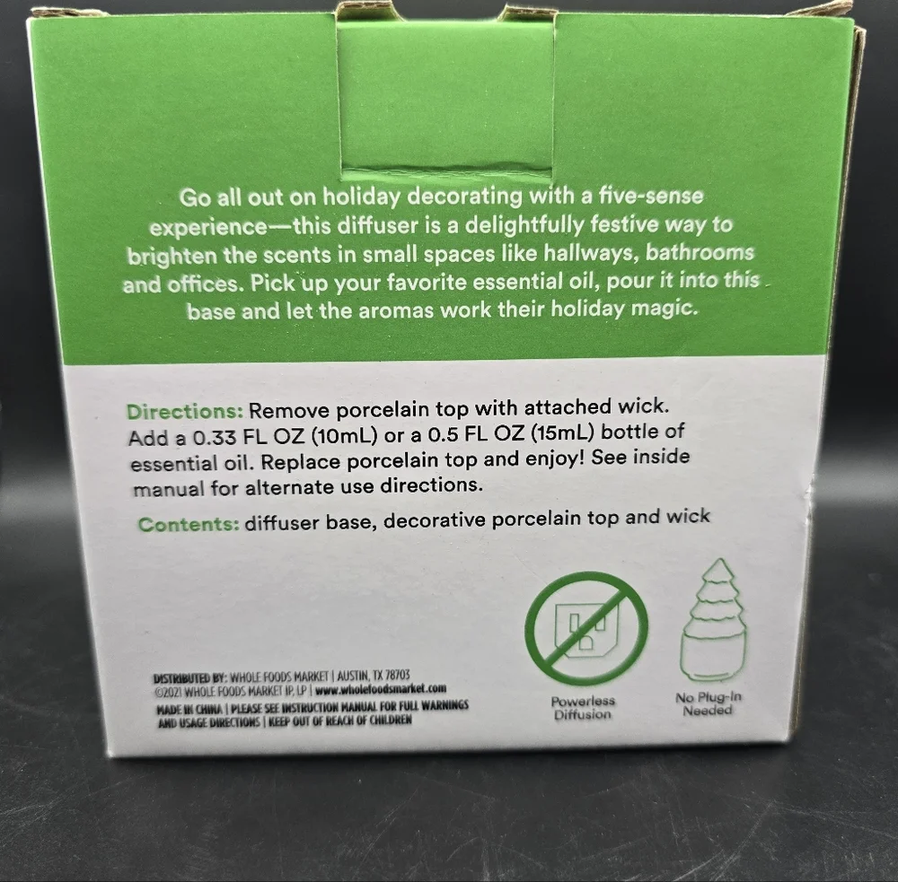 NIB Whole Foods Limited Edition Passive Essential Oil Diffuser Evergreen Edition